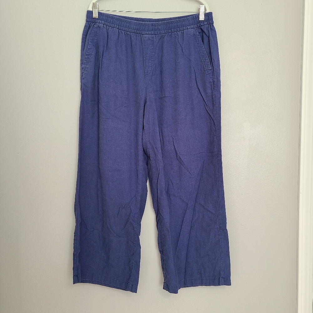 Old Navy High-Rise High-Waisted Wide Leg Linen Blend Blueish Pull-on Pants L